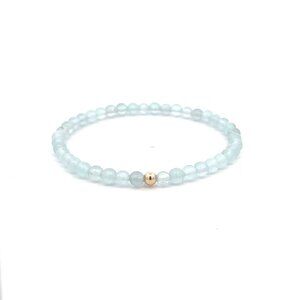 Natural Gemstones Aquamarine 4mm Stretch Bracelet with 14K Gold Polished Bead